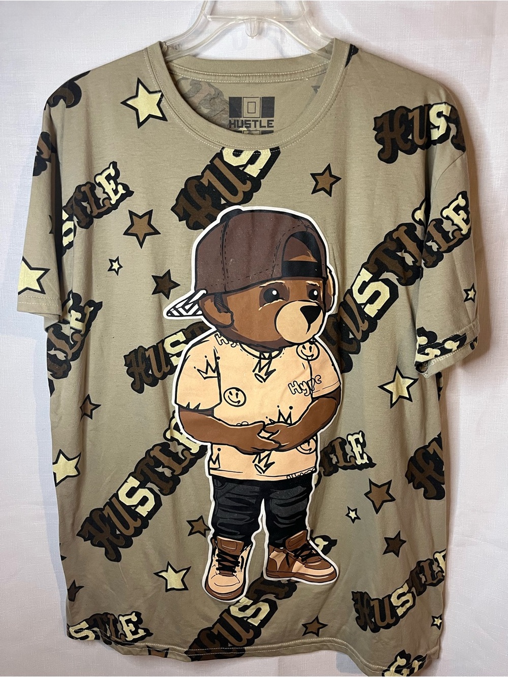 Hustler Hollywood Olive Brown Bear Graphic Short Sleeve Tee